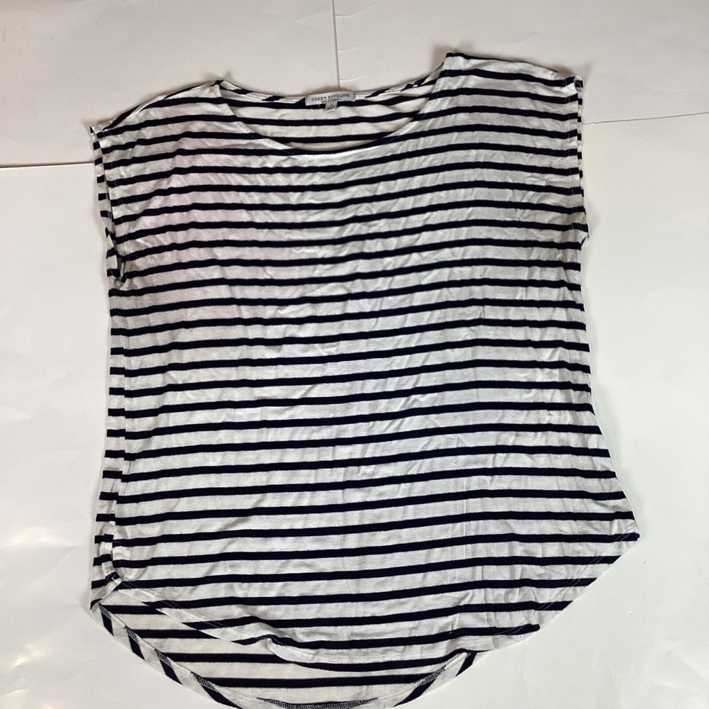 Green Envelope Womens Blouse Shirt Top Size L Large Short Sleeve Soft Striped